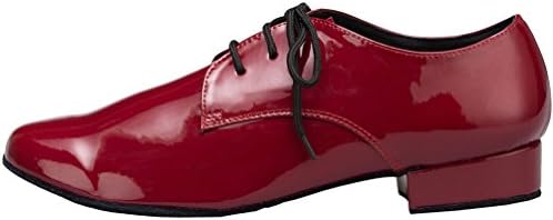 Менс меки кожни џез чевли модерни латински чипка затворени пети 4 см стандардни чевли за танцување, црвена, 8