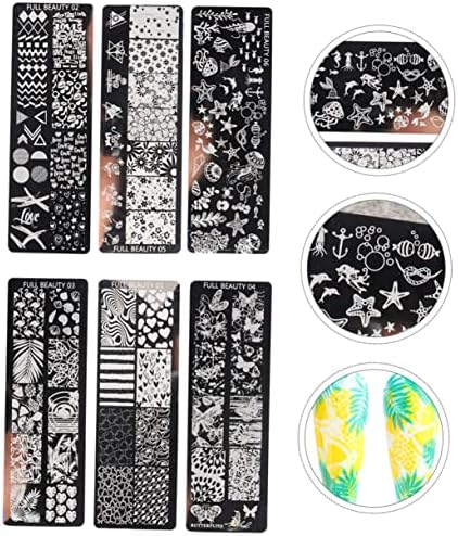 Solustre 6pcs, пренесување на ноктите, печатење плоча за маникир, калем за нокти, стампер DIY нокти уметност Stamper Nail Art Kit Kit Nail Stamping