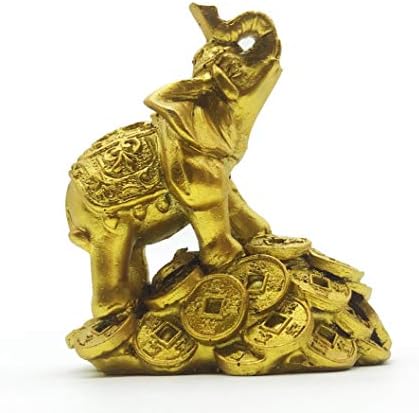 Добар Фенг Шуи 3,5 Златен слон на златните пари монети статуа Богатство Среќа фигура подарок и украс за домови