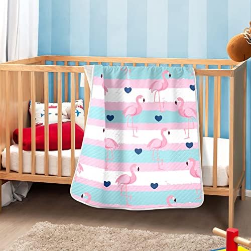 Swaddle Clabte Pink Flamingos и Hearts Памучно ќебе за новороденчиња, примање ќебе, лесен меко залепено ќебе за креветчето, шетач,