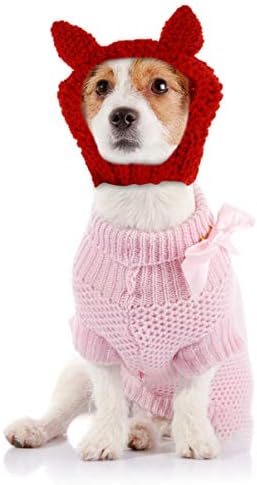 Nuobesty црвено плетено домашно милениче капа од волнено куче мачка милениче капаче кученце плетено плетено капа за кученце мечето со цртан филм