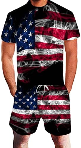 Bmisegm Slim Fit костуми за мажи летна независност Спортско американско машко знаме Ден на 3Д печатење мажи костуми и комплети