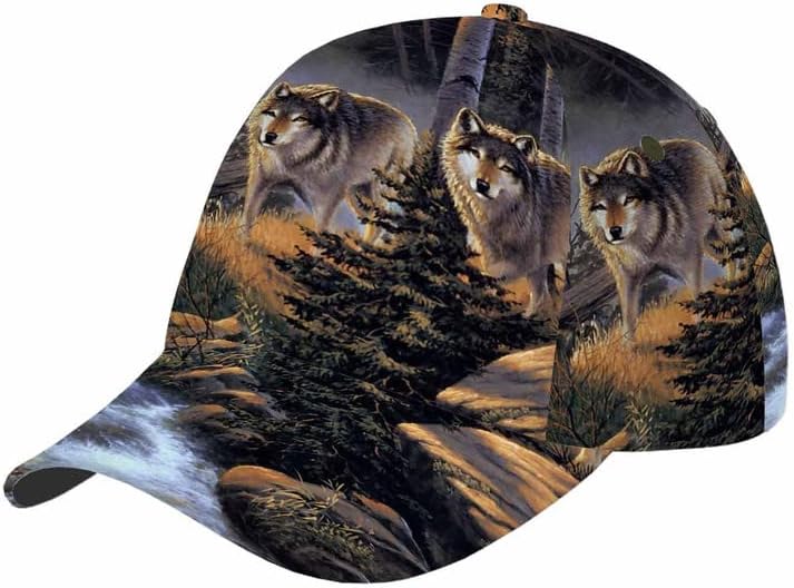 Alrbe Tin Baseball Caps Art Artiance Painting Wolf Hunting Sun Chats Snapback Trucker за мажи жени разнобојни