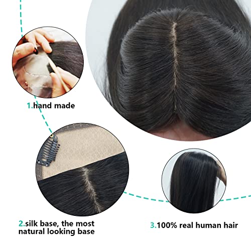 Брииви 13см*15см човечка коса свила база коса врвот за жени со чистење на косата сива коса 4 клип во