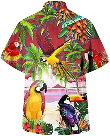 Хавајски кошули за мажи Папагал Шарена птица Хавајска кошула Обична машка копче надолу по кратки ракави плажа Алоха кошула