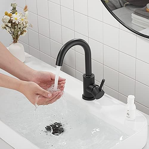 Sagetta Bar Sink Faucets единечна дупка, мат црна мини тапа за мијалник за бања, единечна рачка топла и ладна модерна тапа за влажни бар отворено