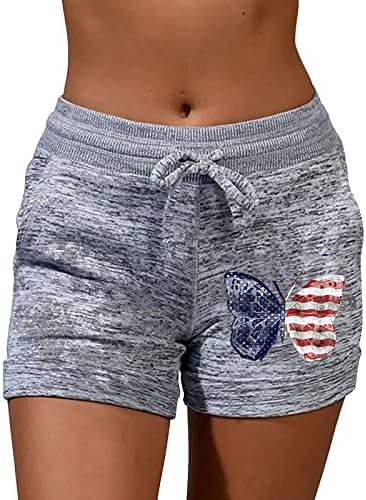 Shortsенски американско знаме шорцеви еластични високи половини на 4 -ти јули патриотски пижами шорцеви удобни шорцеви од пот со џебови