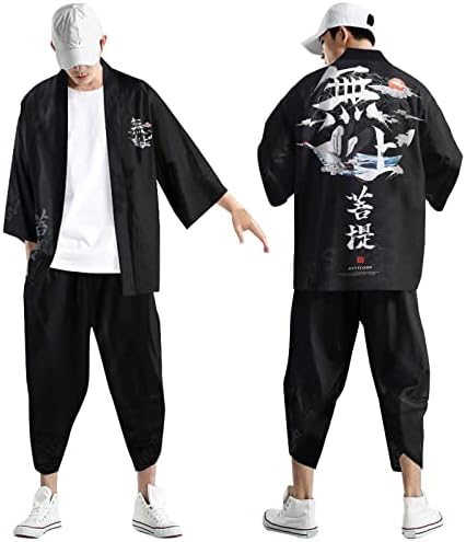 Jinfe Big Suit Men Mens Urban Leisure Опуштено античко дигитално печатење Кимоно Касок мажи за спортски костуми за вежбање
