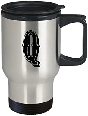 Монограмирана чаша за патувања - термички изолиран не'рѓосувачки челик голема буква q монограм кафе чаша