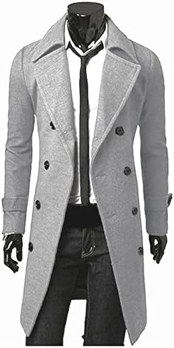 Ymosrh mens flannel јакна мажи тенок стилски ров палто со двојно гради долги јакна палто палто и јакни мода