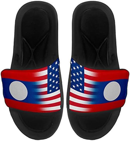 ExpressItbest Pushioned Slide -On сандали/слајдови за мажи, жени и млади - знаме на Лаос - знаме на Лаос