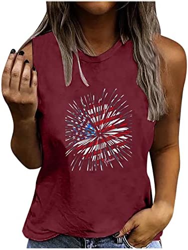HGCCGDU 2023 Денот на независноста резервоарот за жени без ракави лето лето 4 -ти јули маици американско знаме со огномет Графички маички