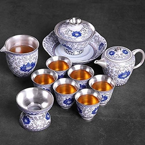 Сребрена чајничка порцеланска торба Сребрен чај сет Едноставно сино бело порцелан 999 чај сет канцеларија сет керамички чај чај