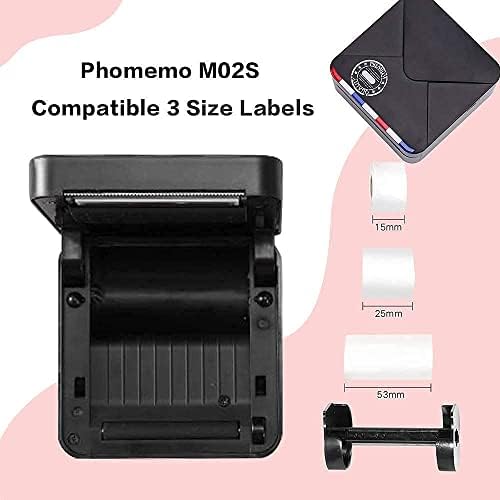 Phomemo M02S Printer Printer- Bluetooth Photo Printer со 3 ролни транспарентна златна хартија, компатибилна со iOS + Android за списание за план,