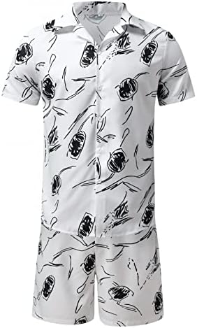 Iaиабинг 2 парчиња хавајски маици костум за мажи печатени летни копче надолу кошули со средни шорцеви од половината, лабава облека за