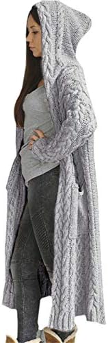 Палто кардиган лабава цврста жена џемпер со цврсти зимски џеб плетени долг женски палто долг женски џемпер