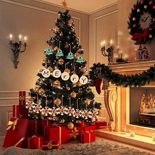 Maiago 40 парчиња дрвени Божиќни украси поставени, недовршени парчиња природно дрво украси за новогодишни елки со дупки за деца занаетчиски