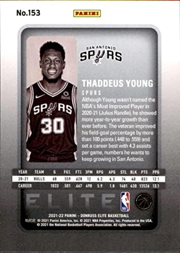 2021-22 Донрус Елита 153 Тадеус Јанг Сан Антонио Спарс Официјална кошаркарска картичка во НБА во сурова состојба