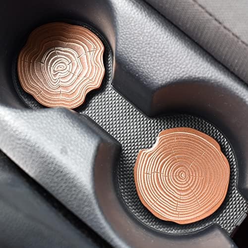 Questech Decor Car Coasters, Рустикален Дизајн На Зрна Од Дрво, Универзална Големина за Држачи За Чаши За Автомобили Со Заштитен Потпирач