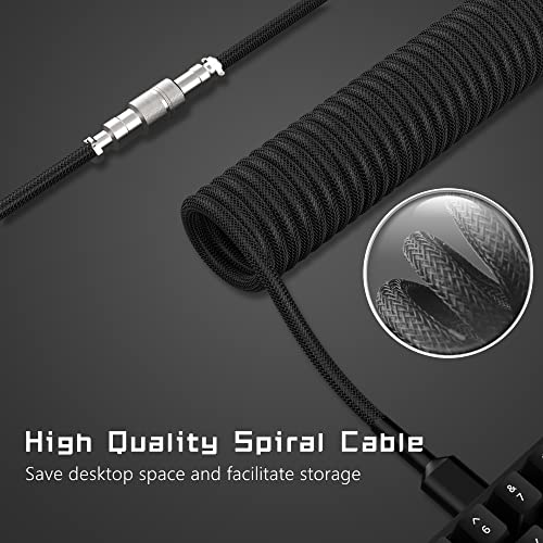 Кабел за тастатура XVX Coiled - Одвојување на кабел за одвојување на кабел до USB микс 1,8m за тастатура за игри и мобилен телефон - црна