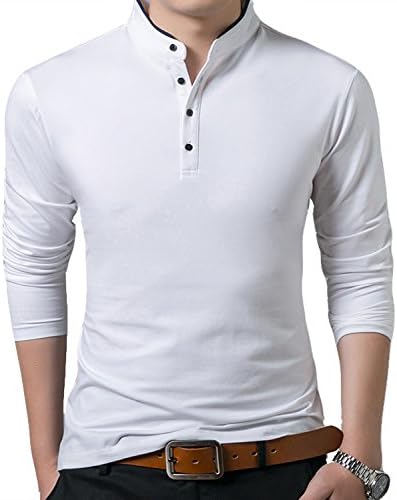 Обични тенок кошули за машки куќи на куиго чиста боја со долга ракав Поло модни маици