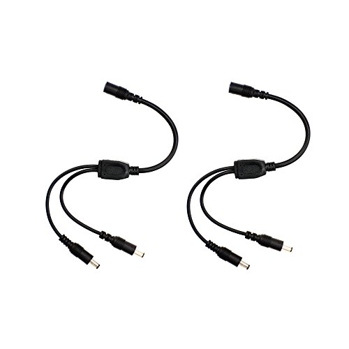 2 пакувања црни 1 женски до 2 машки 5,5 mm x 2,1 mm CCTV DC за напојување на напојување кабел