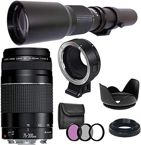 Canon EF 75-300mm III и 500mm f/8.0 Претходно Поставен Рачен Пакет Со Леќи За Фокусирање Со Ef-EOS M Адаптер, За Canon Eos M, M50, M6, M5, M100, M10 Камери