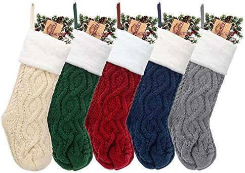 GEX Божиќни чорапи 6 пакувања 16 инчи кабелски плетени класични уникатни Божиќни чорапи за семеен декор висат украс за украси за празници за