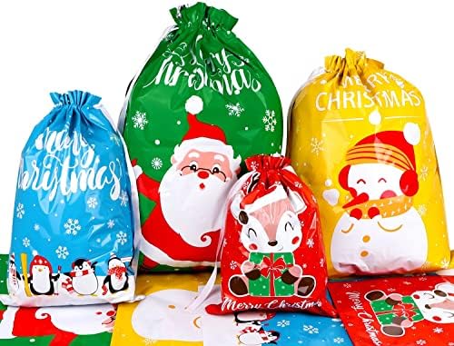 Chastriceоиси Божиќни торби за подароци, 30 парчиња собрани со големина лагер за Божиќни подароци за завиткување на добрите торби за роденденски Божиќни материјали