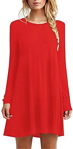 Andongnywell женски долги ракави лабави обични фустани обични фустани крпеница цврста боја тенок фит облечен