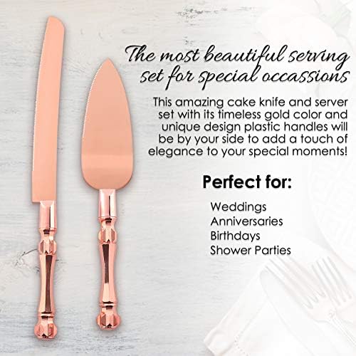 Хоми стилови нож за свадбена торта и сет на сервери | Премија за розово злато боја 420 сечила од не'рѓосувачки челик | Сечење торта