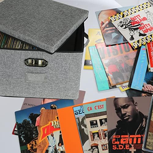 12-инчни кутии за складирање на винил рекорд со капаци и рачки, стилски и практичен организатор на рекорди за LP за 100+ единечни