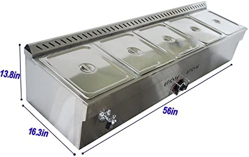 HQHAOTWU 5-PAN LP GAS GAS Храна потопла комерцијална комерцијална сад од не'рѓосувачки челик со регулаторски вентил со единечен ред тави