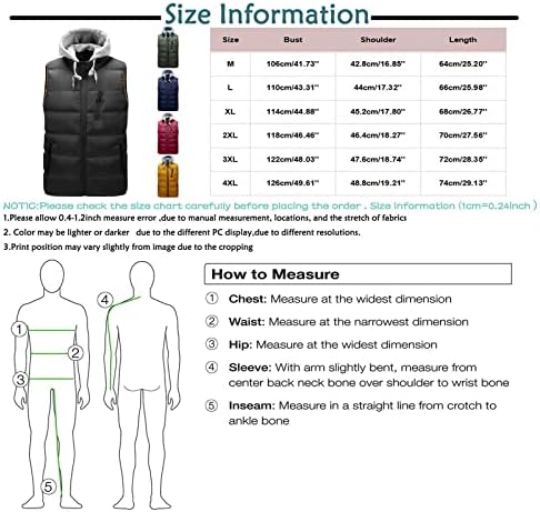 Fsahjkee Mens Puffer Vest, зимски лакови без ракави, обичен густ мекиот елек, модна тежина пот, пот, патент од дожд