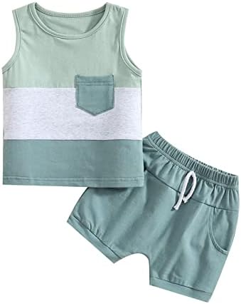 Шибаози мали деца летни облеки Поставете 2 парчиња резервоари на врвови на ракави маица без ракави + шорцеви за влечење