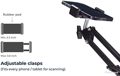 Photomyne Цврдо флексибилен држач за телефон за биро, маса, канцеларија, кујна со стегање за скенирање на албуми, држач за iPhone за биро-
