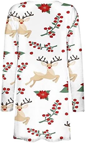 Женска Божиќна кардиганска јакна, жени 2022 модна отворена предна кошула со долг ракав Топ Божиќ дрво Дедо Мраз елк палто