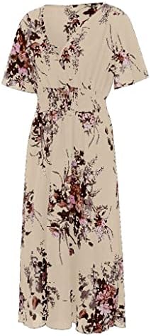 Летен фустан за жени 2023 плус големина мода дами цветни печатени V-врат-врат-кожен фустан