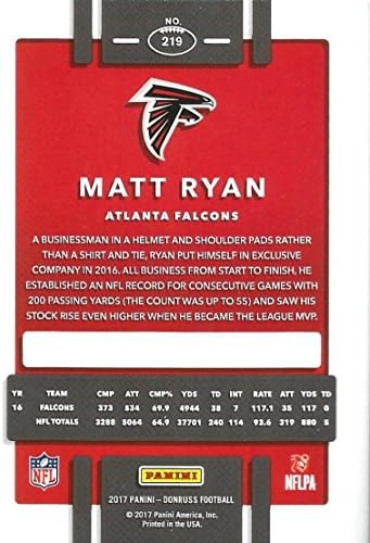 2017 Донарус 219 Мет Рајан Атланта соколи Фудбалска картичка