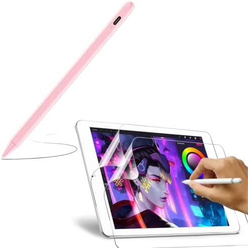 Пинк -стилус пенкало за iPad со отфрлање на дланката, [2 пакет] Заштитник на екранот на хартија за iPad 9/8/7 генерација
