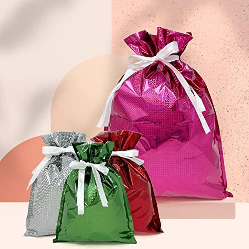 Алидрејт алуминиумска фолија холограм торбички за подароци за забави за забави, торба за добра, третмани, обвивки за подароци, забави, цврста