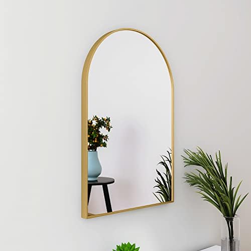 З Земџхуи Заоблено Огледало, Огледало Монтирано На Ѕид Со Рамка Од Алуминиумска Легура, 24 х36 Златно Заоблено Ѕидно Огледало