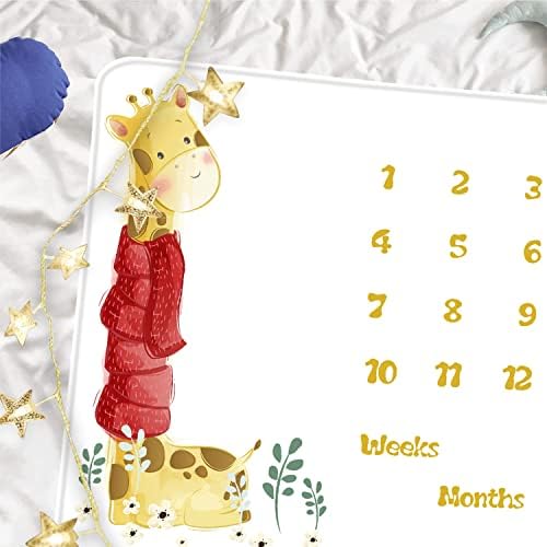 Qicaiyun Giraffe Baby Milestone, Персонализирано момче и девојче, новороденчиња, месечно ќебе подарок за бебешки туш, слики