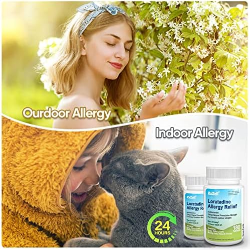 RXZELL Алергија Олеснување, Loratadine 10mg, 180 Таблети - 24 Часа Не-Поспан Антихистамин Алергија Медицина