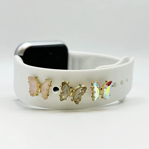 Гледајте ги декоративните шарми на дијаманти, компатибилен со Apple Watch Band 45/44/42/41/41/40/38mm Силиконски бендови Гледајте ја лентата