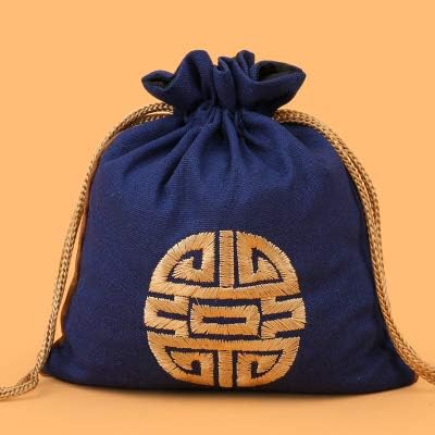Само Мојот Дом во Живо 10 парчиња Вез Среќа Голема Торбичка Со Врвки Во Кинески Стил Памучна Ленена Торба За Складирање Накит
