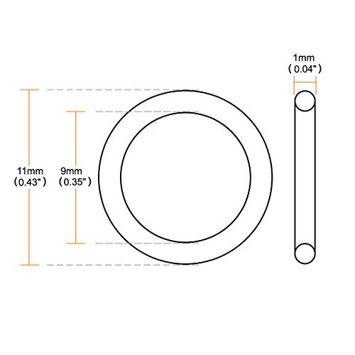 Uxcell нитрилна гума О-прстени, 11мм OD 9mm ID 1mm ширина, метрички запечатување заптивка, пакет од 100