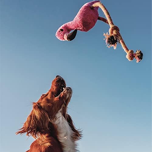 Беко Мека &засилувач; Нејасни Пискање Средни Фламинго Куче Играчка Со Коноп Јаже Нозе, Направени Со Рециклирани Материјали, Големина за сите Кучиња