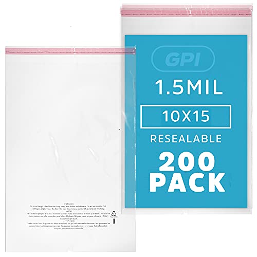 GPI - пакет од 200 10 x 15 чисти поли -вреќи за заптивка, 1,5 мил. Совршен за испорака на материјали со ФБА