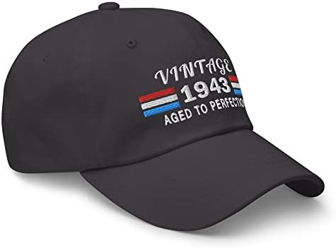 1943 година 79 -ти роденден извезена тато капа - Гроздобер 79 годишна роденденска капа облека темно сива